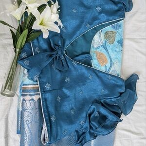 Elegant Blue Women's Organza Saree with Blouse